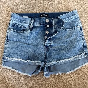 Express Button-Front Distressed Denim Shorts - Blue